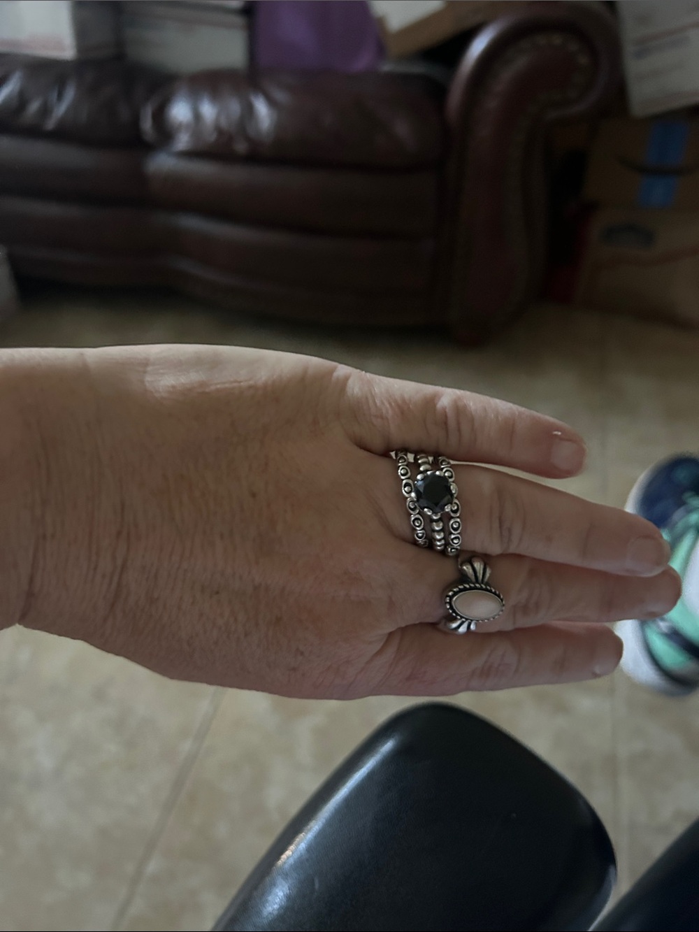 Pandora Sterling Silver Black Heart & White Stone Stacking Rings